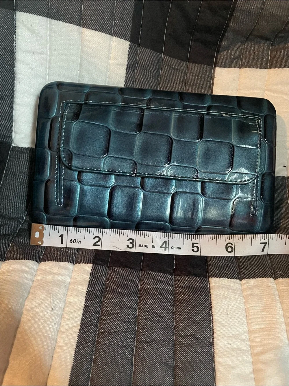 Blue Croc-Embossed Clutch Wallet
